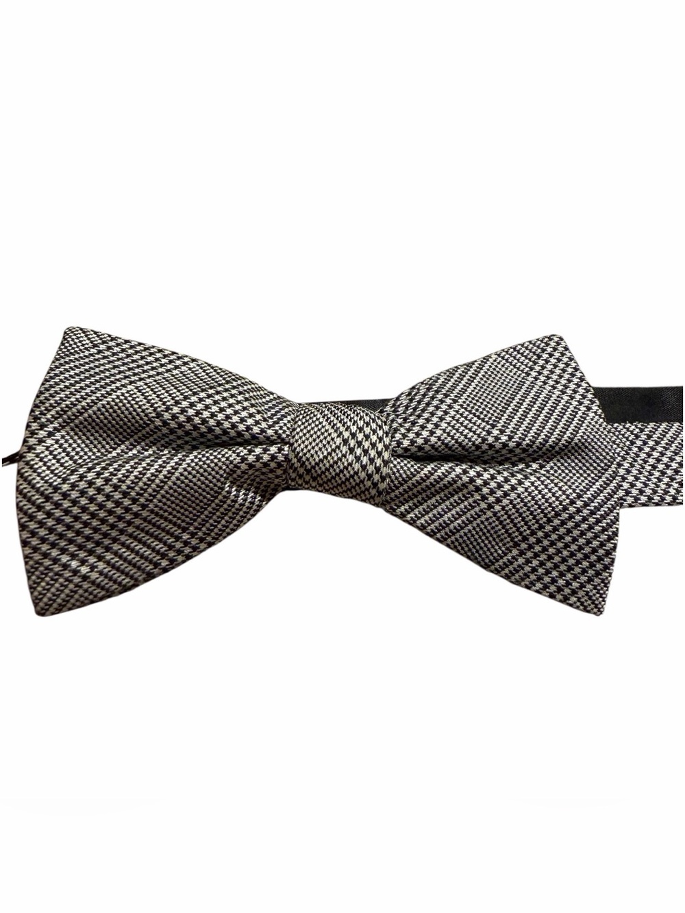 100% Silk/Seda Black White Houndstooth Pre-Tied Adjustable Men's Formal Bow Tie